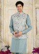 Powder Blue Embroidered Nehru Jacket Set